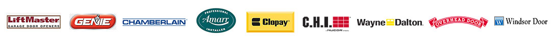 Garage door and opener brands we install and service: LiftMaster, Genie, Chamberlain, Amarr, Clopay, C.H.I., Wayne Dalton, Overhead Door and Windsor Door